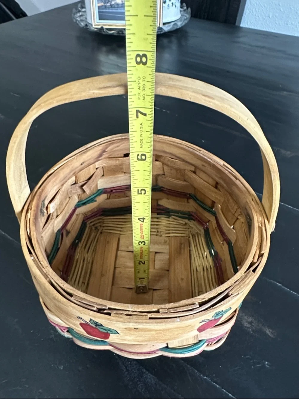 Handwoven Rustic Apple Accent Basket in Natural, Red & Green